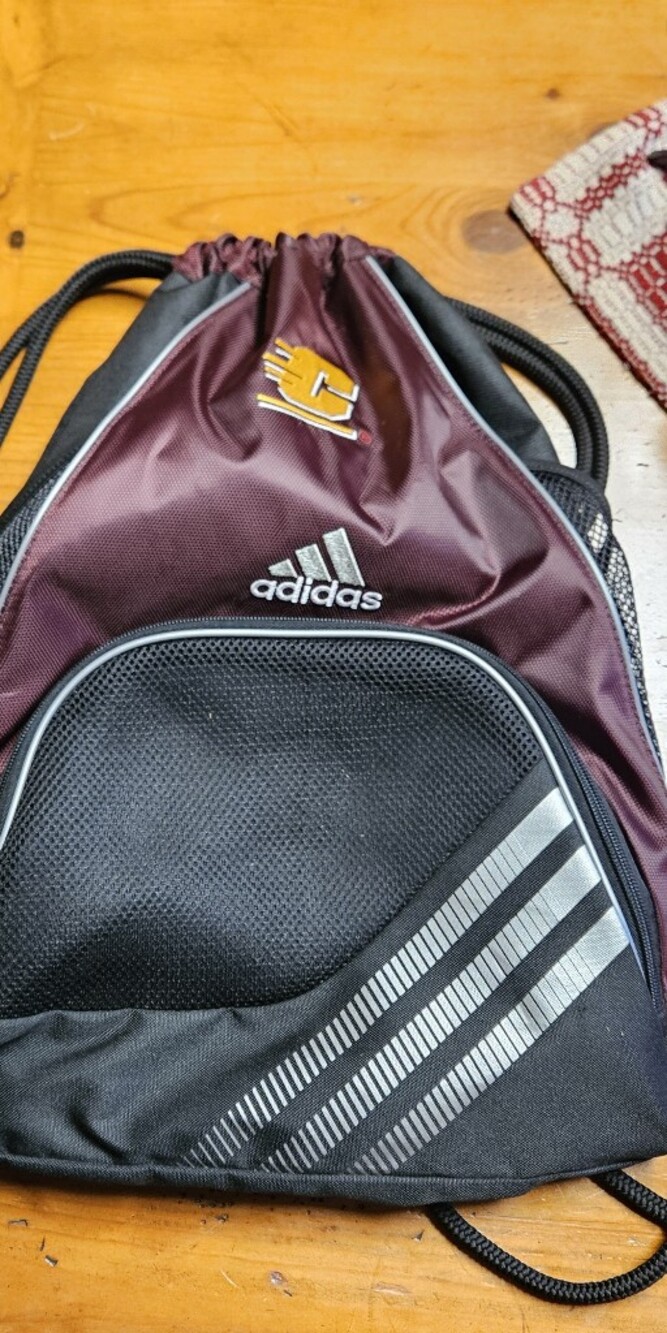 adidas Central Michigan Black and Burgundy Drawstring Sackpack
